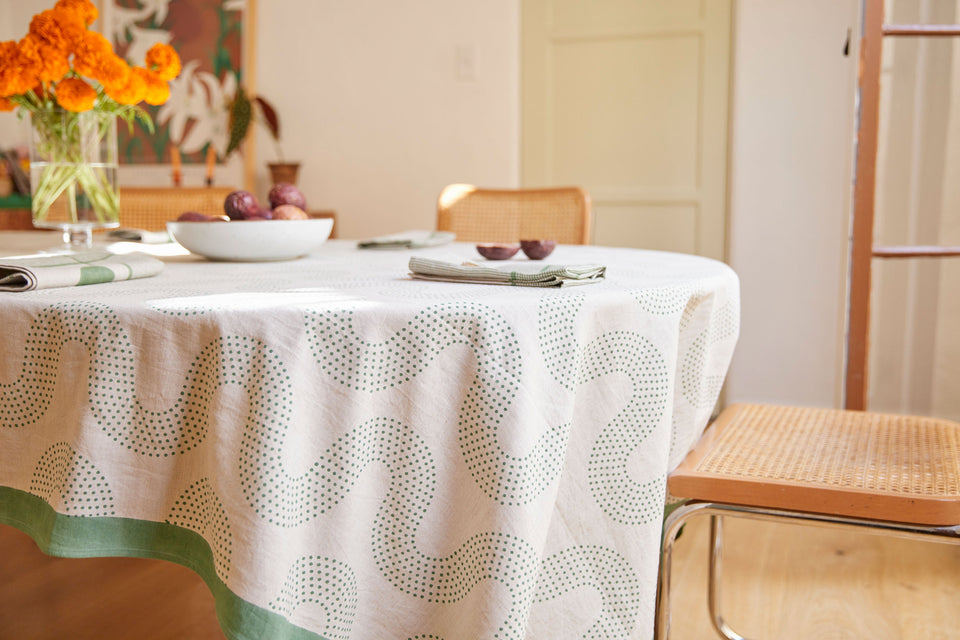 Squiggle Dot Tablecloth | Basil