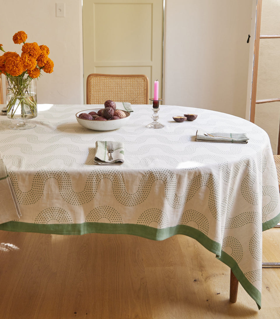 Squiggle Dot Tablecloth | Basil